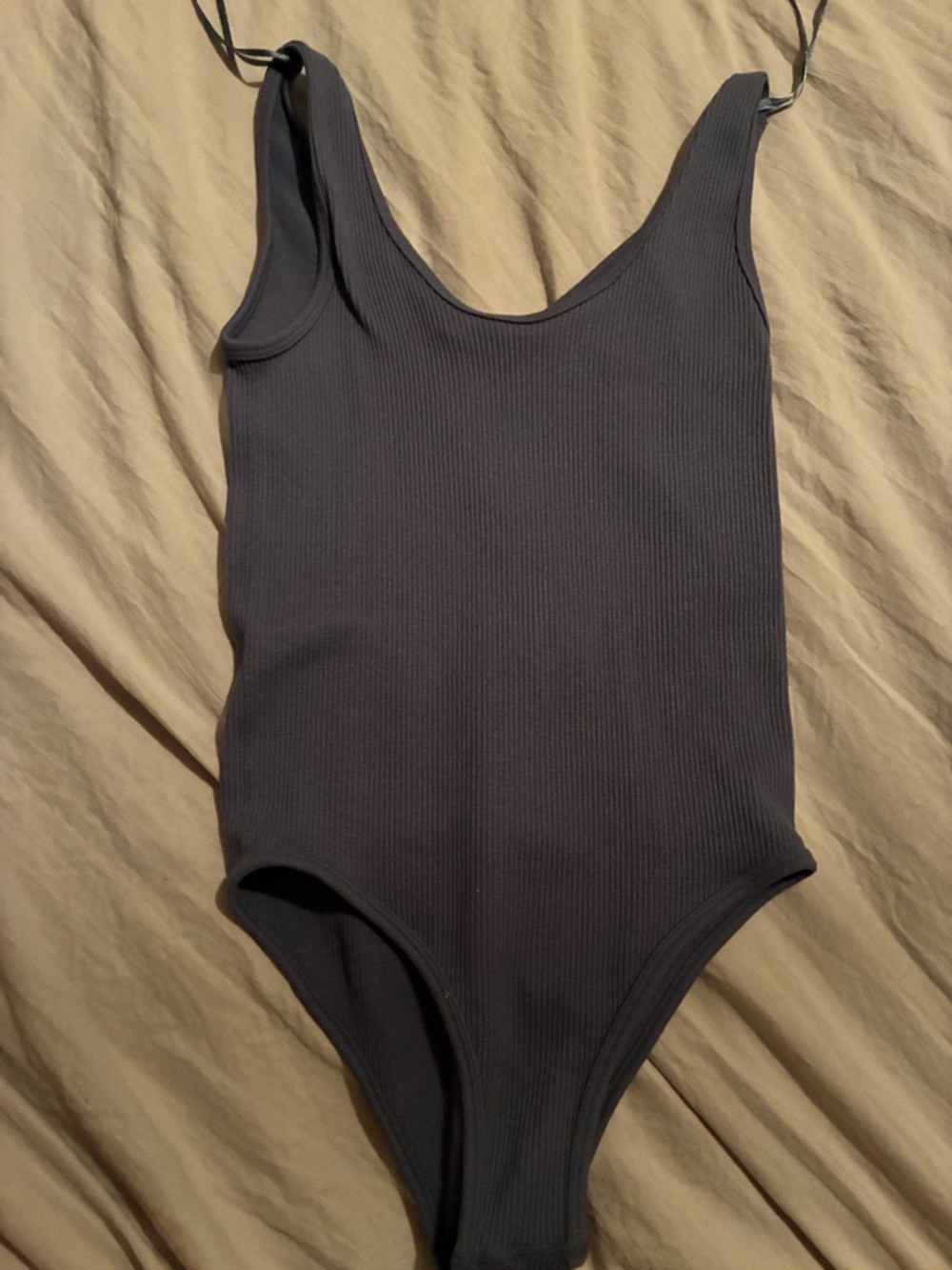 Zara Ribbed One-Piece Bodysuit - Charcoal Gray